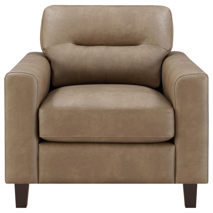 Home & Sleep Outlet - Scotland Faux Leather Upholstered Track Arm Chair Brown