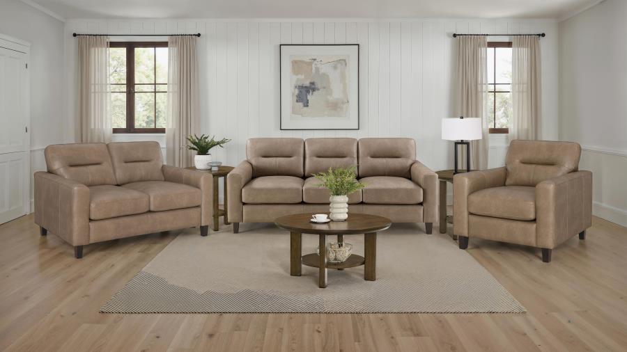 Home & Sleep Outlet - Scotland Faux Leather Upholstered Track Arm Chair Brown