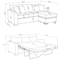 Storey Upholstered Sleeper Sectional Chaise Sofa Grey