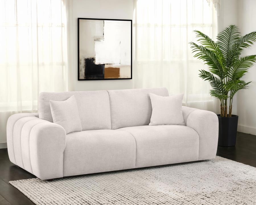 Home & Sleep Outlet - Burnett Chenille Upholstered Wide Arm Sofa Ivory