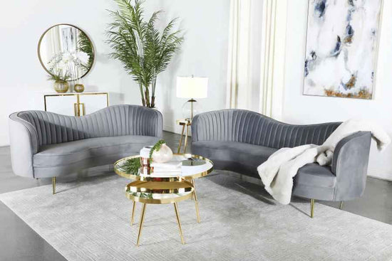 Sophia 2-piece Upholstered Channel Tufted Sofa Set Grey