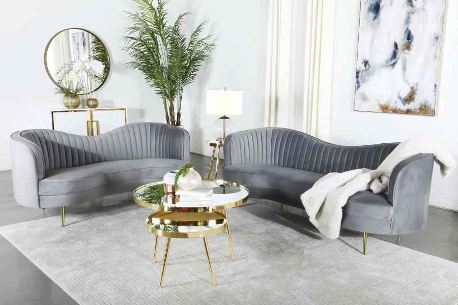 Sophia 2-piece Upholstered Channel Tufted Sofa Set Grey