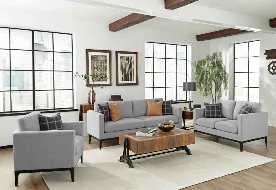 Apperson 3-piece Upholstered Track Arm Sofa Set Light Grey