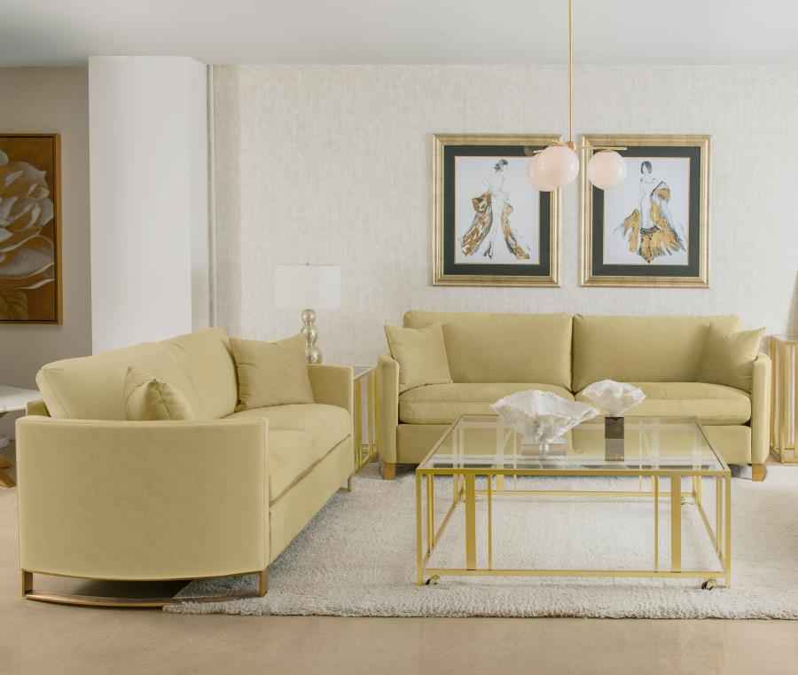 Corliss 2-piece Velvet Upholstered Sofa Set Camel