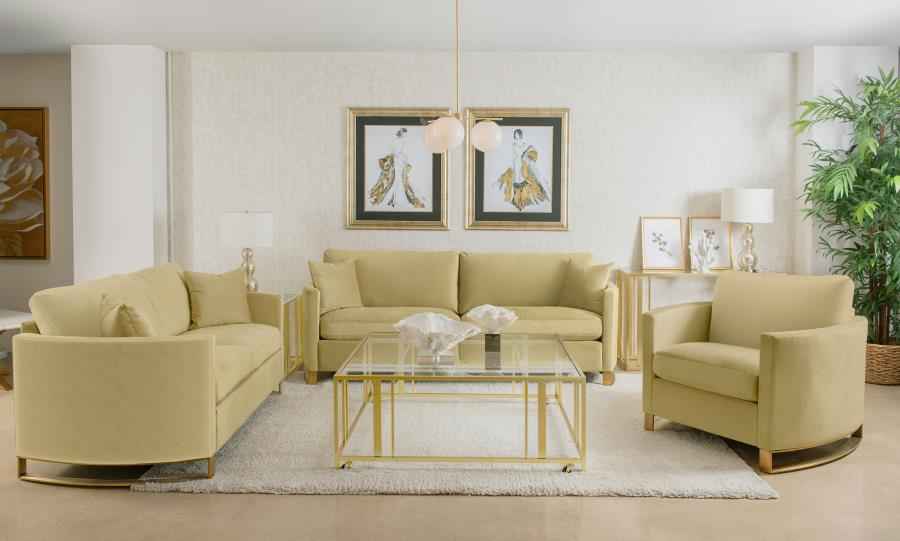 Corliss 3-piece Velvet Upholstered Sofa Set Camel