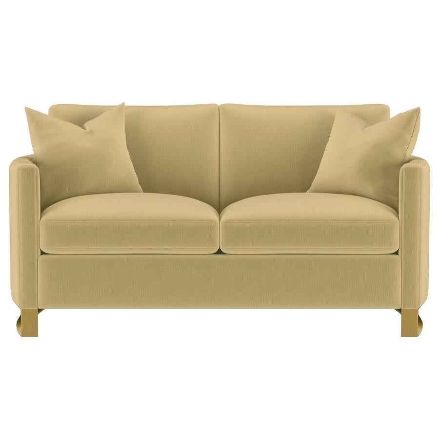 Corliss Upholstered Curved Track Arm Loveseat Camel