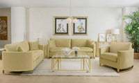Corliss Upholstered Curved Track Arm Loveseat Camel