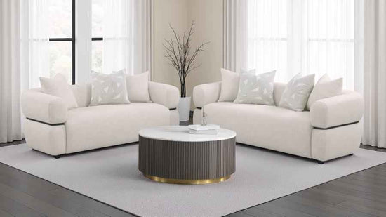 Jeanette 2-piece Fabric Upholstered Round Arm Sofa Set Beige