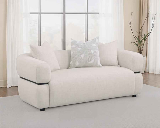 Jeanette 73-inch Fabric Upholstered Round Arm Loveseat Beige