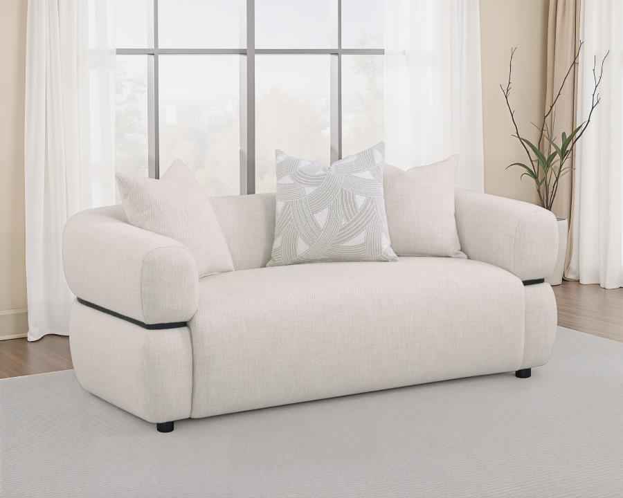 Jeanette 73-inch Fabric Upholstered Round Arm Loveseat Beige