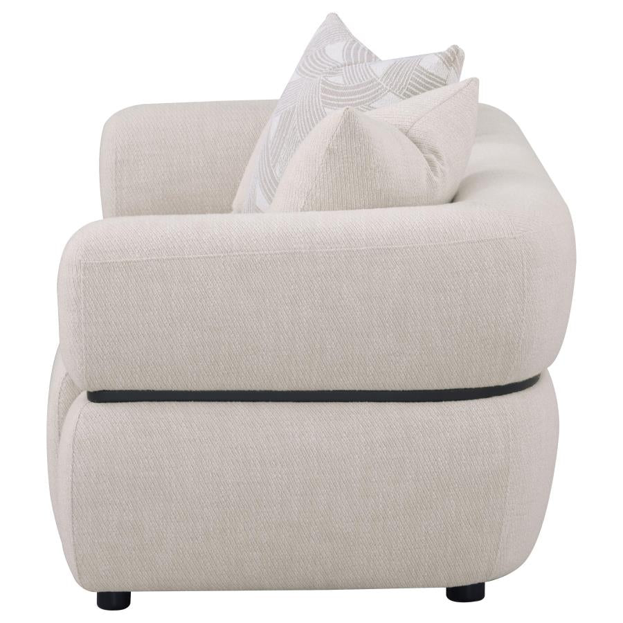 Jeanette 73-inch Fabric Upholstered Round Arm Loveseat Beige