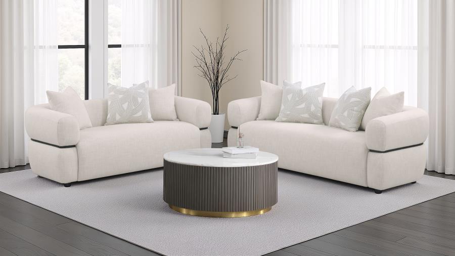 Jeanette 73-inch Fabric Upholstered Round Arm Loveseat Beige