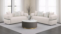 Jeanette 73-inch Fabric Upholstered Round Arm Loveseat Beige