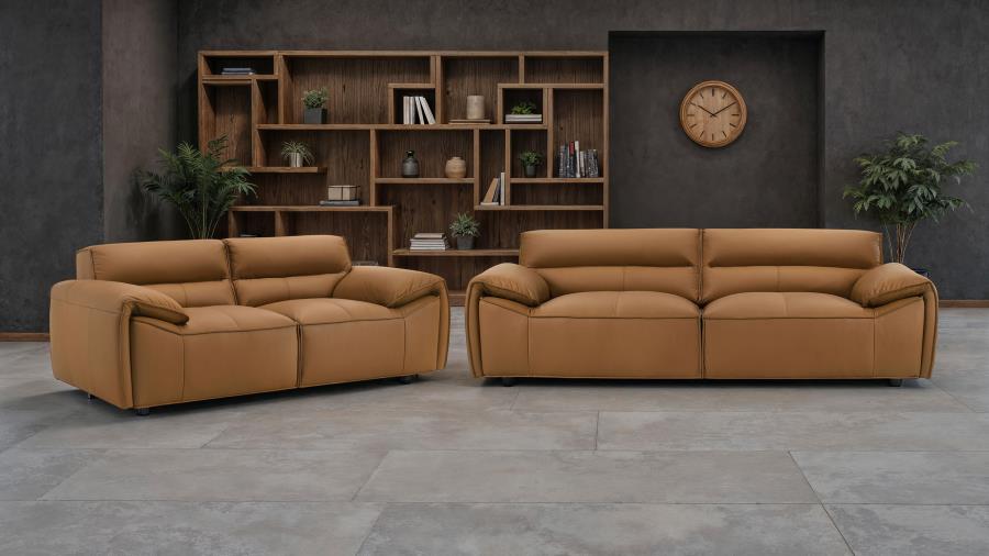 Buxton Top Grain Leather Upholstered Sofa Orange