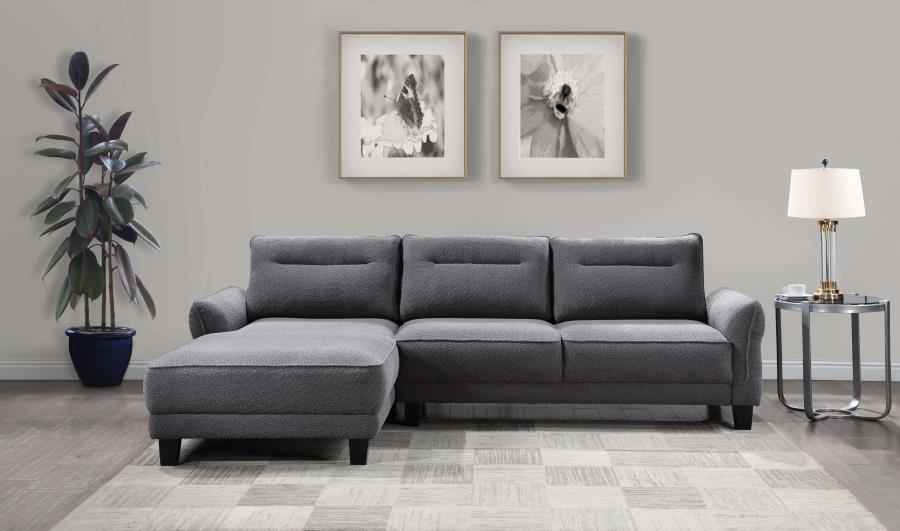 Caspian Upholstered Curved Arm Chaise Sectional Sofa Grey