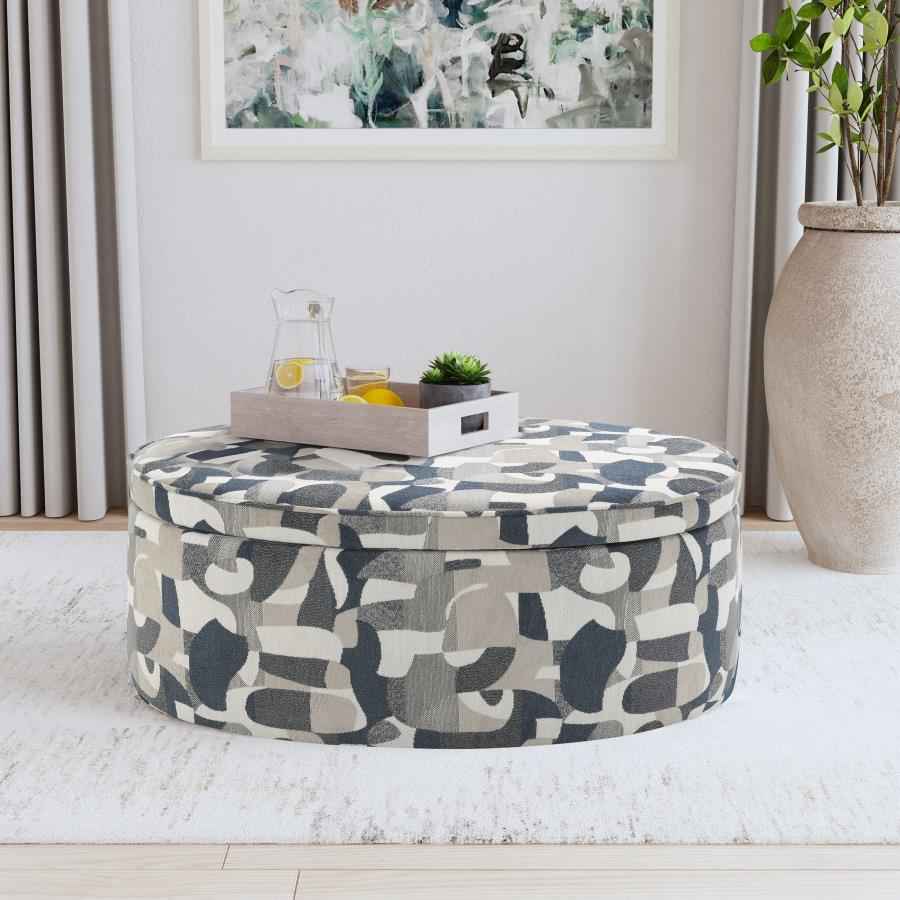 Tomkins Oval Upholstered Storage Ottoman Indigo Blue - Home & Sleep Outlet
