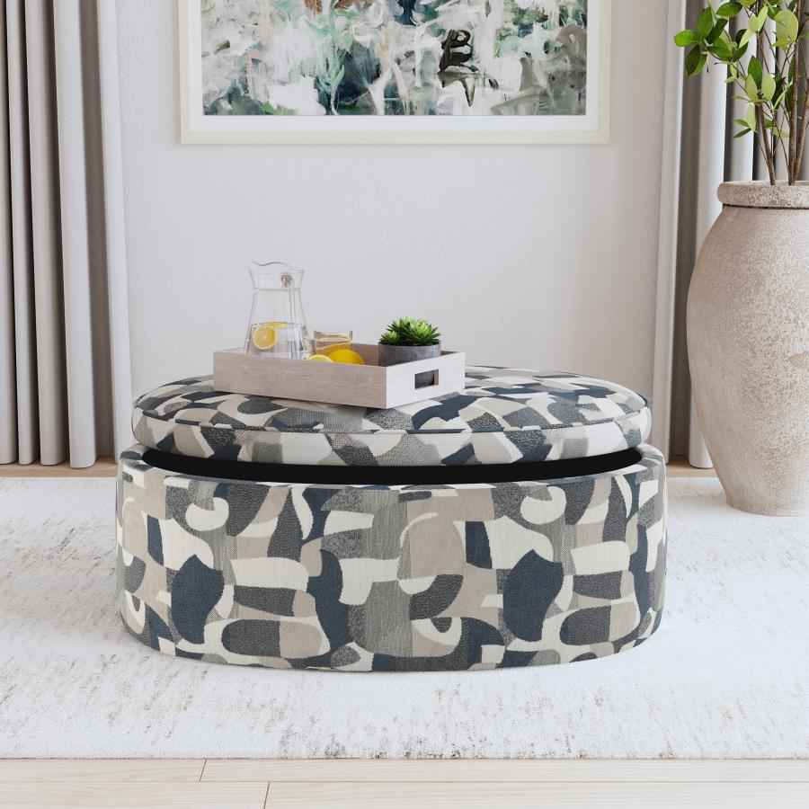 Tomkins Oval Upholstered Storage Ottoman Indigo Blue - Home & Sleep Outlet