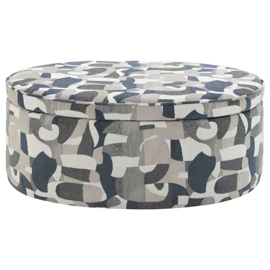 Tomkins Oval Upholstered Storage Ottoman Indigo Blue - Home & Sleep Outlet