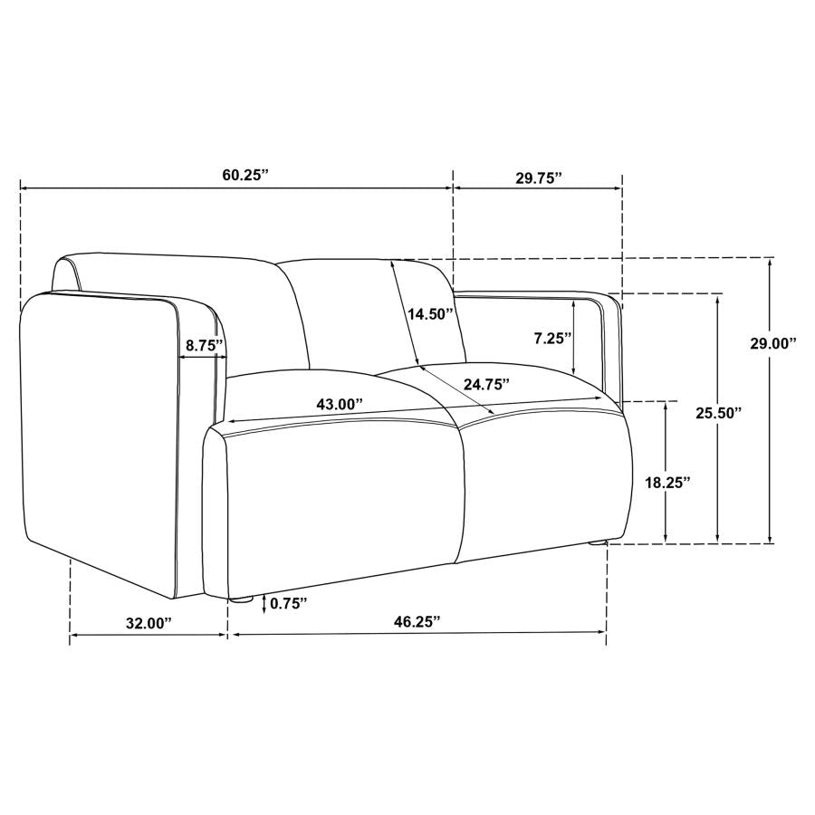 Dorset 2-piece Upholstered Round Track Arm Sofa Set White