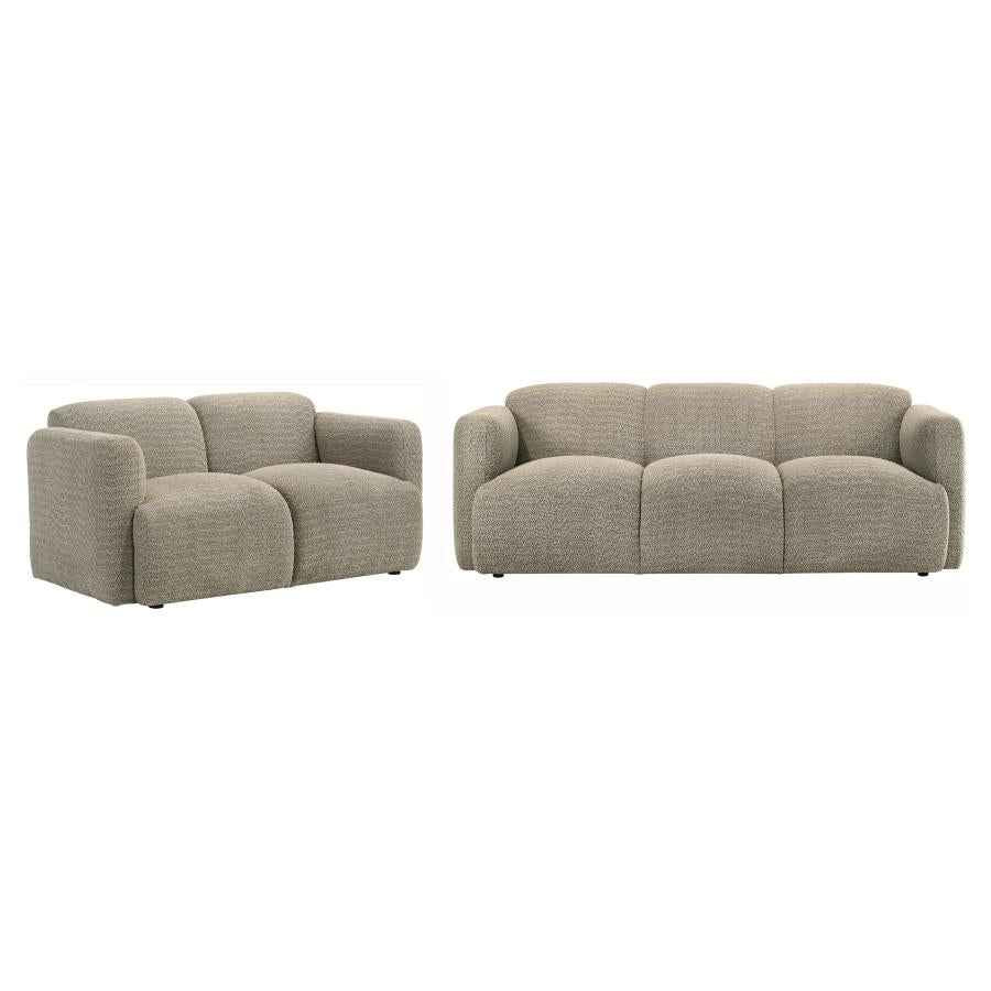 Dorset 2-piece Upholstered Round Track Arm Sofa Set Brown - Home & Sleep Outlet