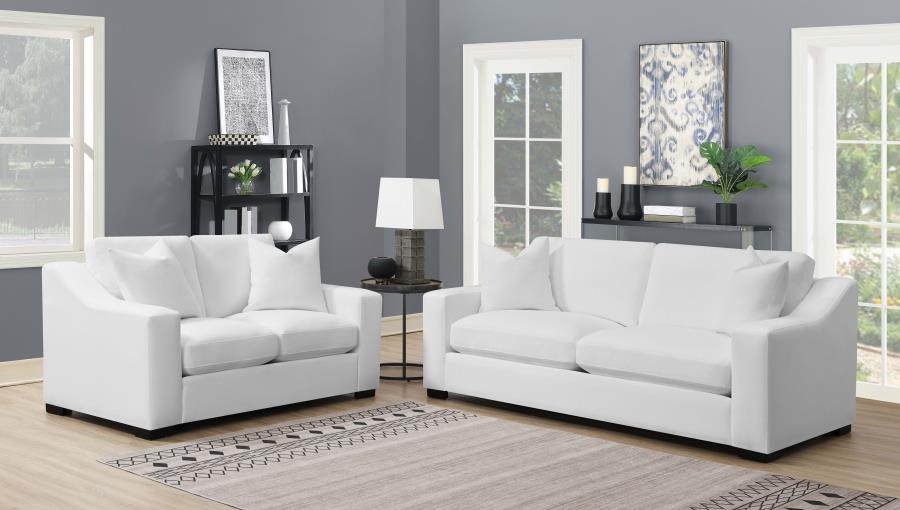 Ashlyn Upholstered Sloped Arm Loveseat White - Home & Sleep Outlet