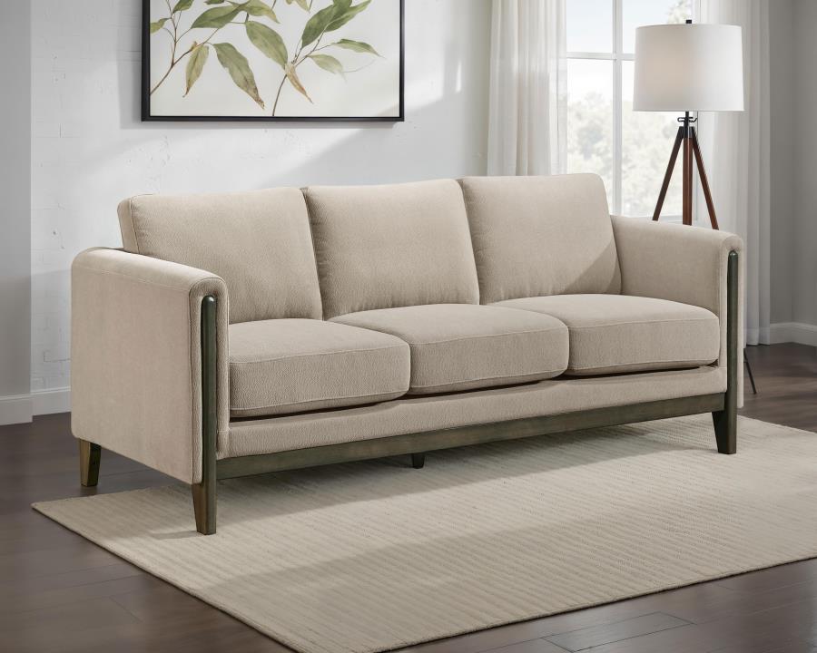 Home & Sleep Outlet - Islington Fabric Upholstered Panel Arm Sofa Taupe