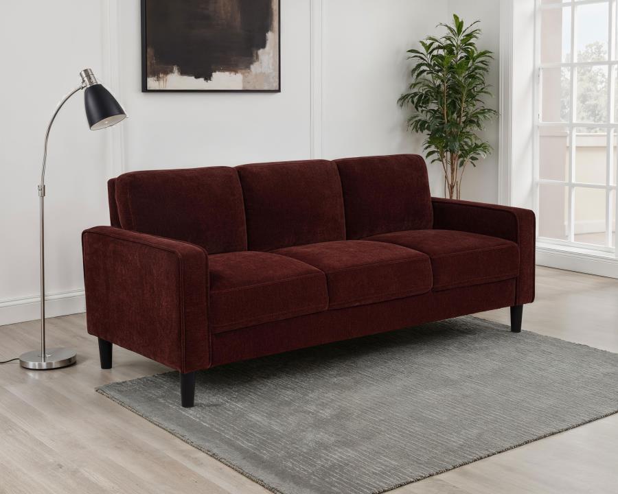 Home & Sleep Outlet - Ruth 77-inch Fabric Upholstered Track Arm Sofa Rust Red