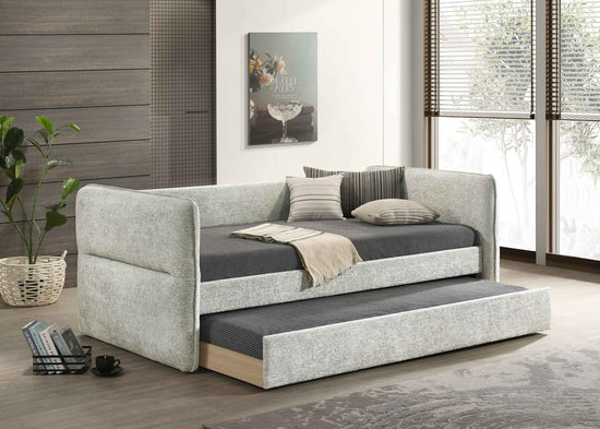 Crown Mark Philipa 2-Piece Upholstered Daybed Set with Trundle in Light Gray