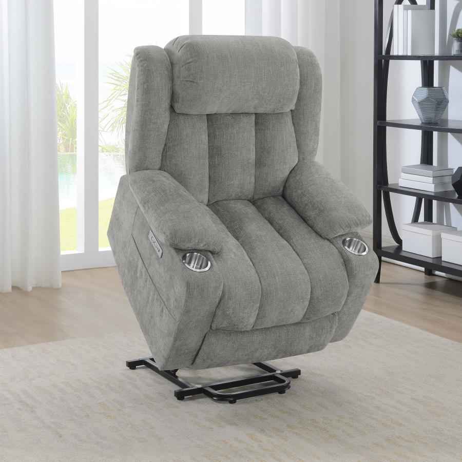 Houston Upholstered Power Lift Recliner Grey - Home & Sleep Outlet