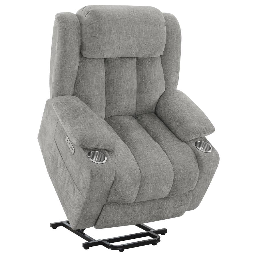 Houston Upholstered Power Lift Recliner Grey - Home & Sleep Outlet