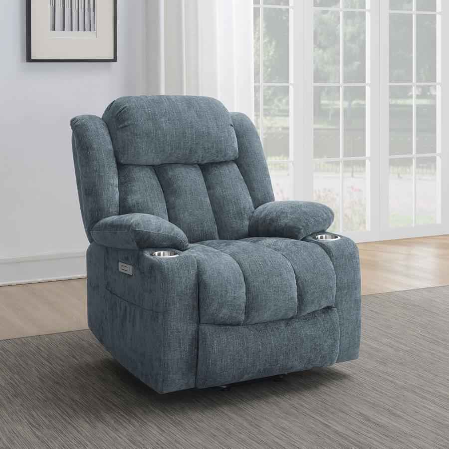 Houston Upholstered Power Lift Recliner Slate Blue - Home & Sleep Outlet