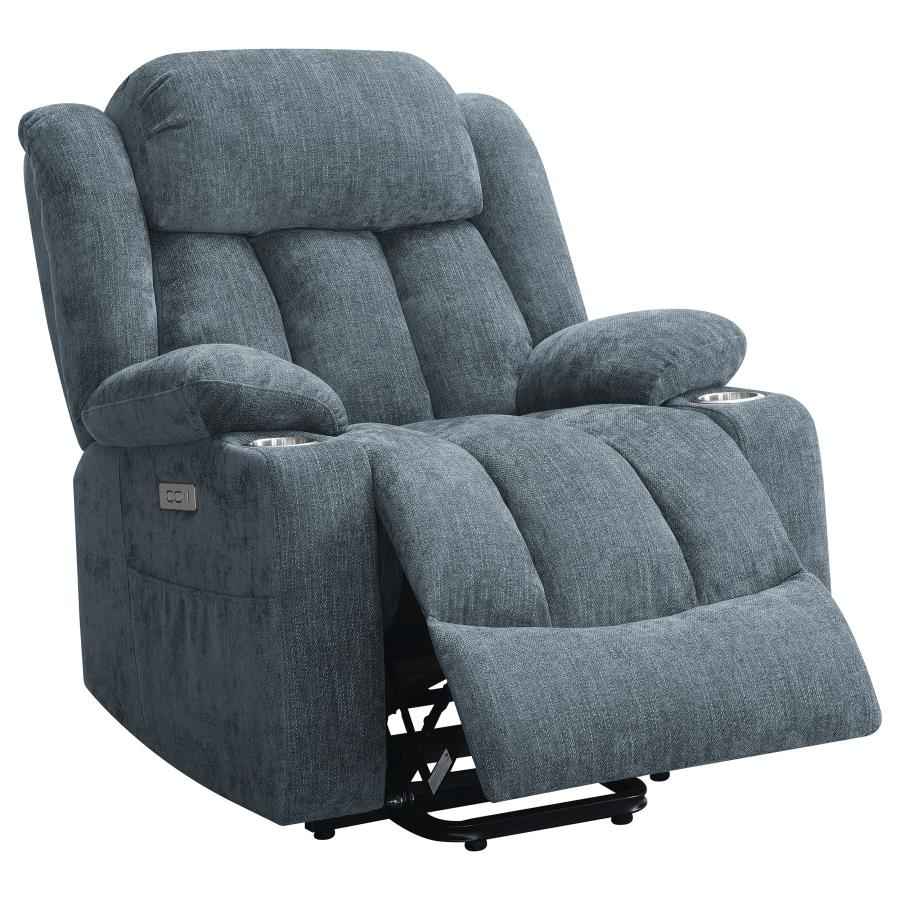 Houston Upholstered Power Lift Recliner Slate Blue - Home & Sleep Outlet