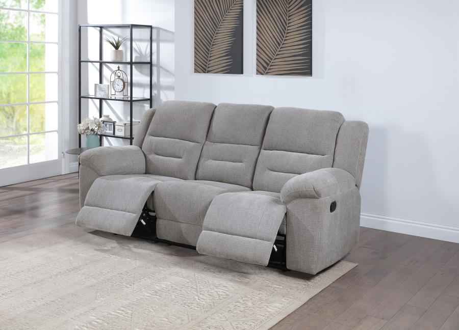 Gilson Chenille Upholstered Reclining Sofa Grey - Home & Sleep Outlet