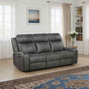 Raelynn Upholstered Track Arm Motion Sofa Grey - Home & Sleep Outlet
