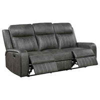 Raelynn Upholstered Track Arm Motion Sofa Grey - Home & Sleep Outlet