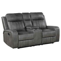 Raelynn Upholstered Track Arm Motion Loveseat Grey - Home & Sleep Outlet