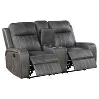 Raelynn Upholstered Track Arm Motion Loveseat Grey - Home & Sleep Outlet