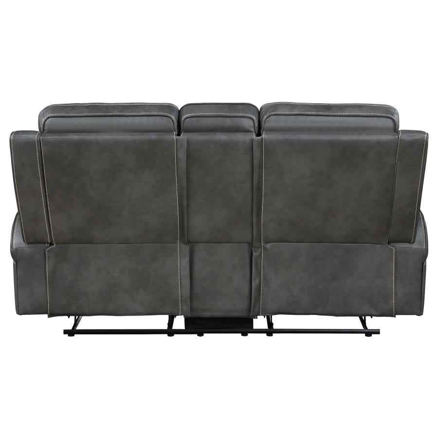 Raelynn Upholstered Track Arm Motion Loveseat Grey - Home & Sleep Outlet