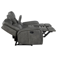 Raelynn Upholstered Track Arm Motion Loveseat Grey - Home & Sleep Outlet