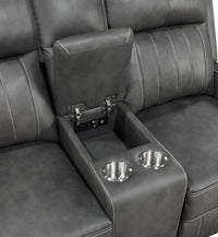 Raelynn Upholstered Track Arm Motion Loveseat Grey - Home & Sleep Outlet