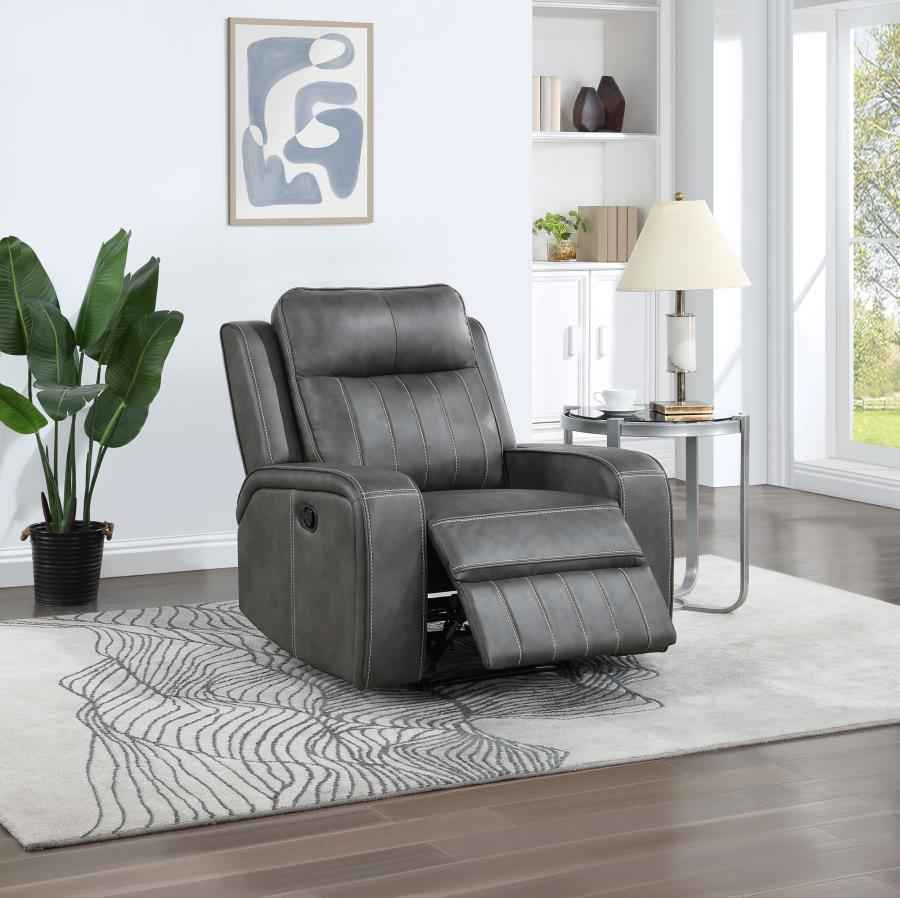Raelynn Upholstered Track Arm Recliner Grey - Home & Sleep Outlet