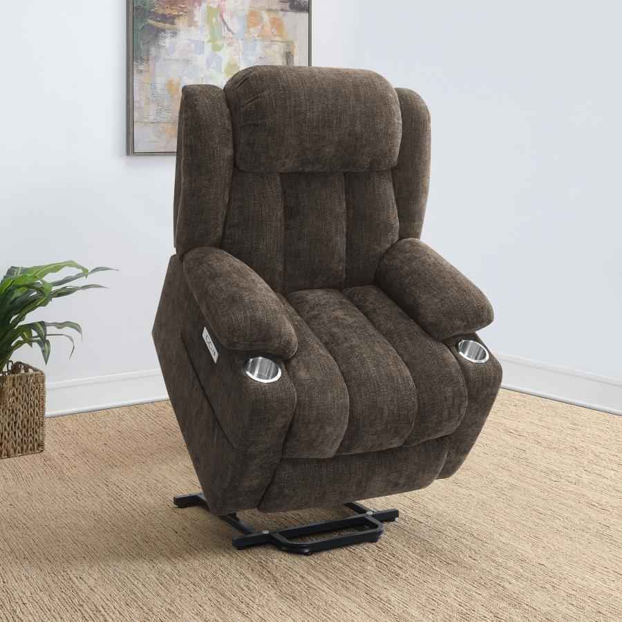 Houston Upholstered Power Lift Recliner Chair Dark Brown - Home & Sleep Outlet