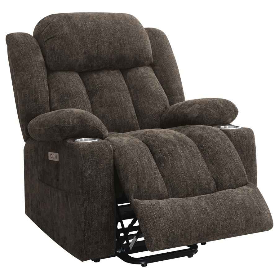 Houston Upholstered Power Lift Recliner Chair Dark Brown - Home & Sleep Outlet