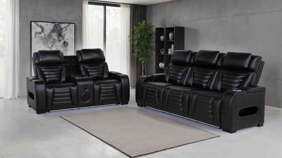 Zuma 2-piece Faux Leather Dual Power LED Sofa Set Black - Home & Sleep Outlet