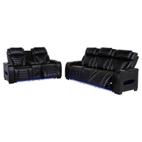Zuma 2-piece Faux Leather Dual Power LED Sofa Set Black - Home & Sleep Outlet