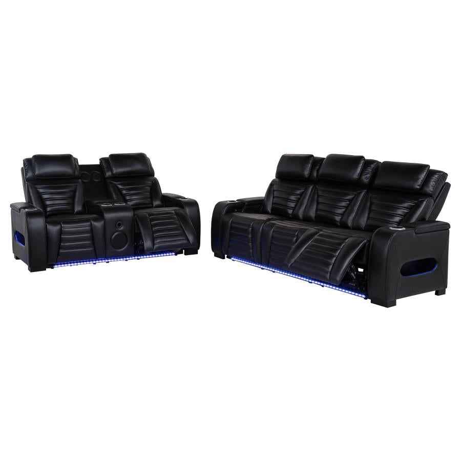 Zuma 2-piece Faux Leather Dual Power LED Sofa Set Black - Home & Sleep Outlet