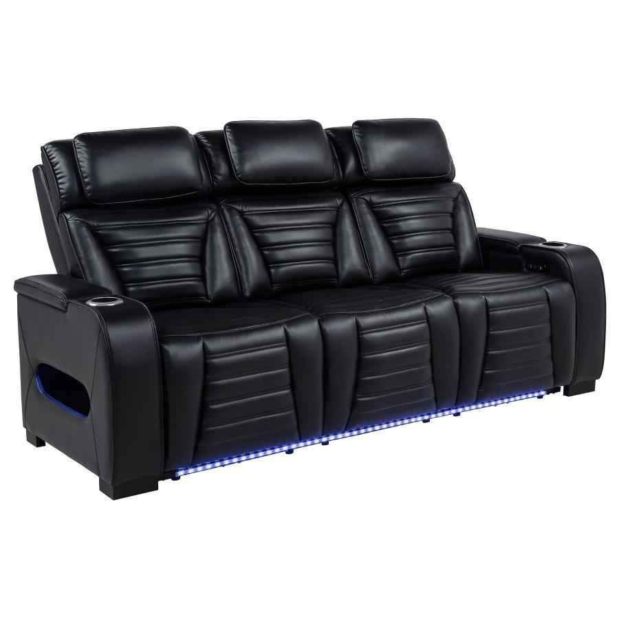 Zuma 2-piece Faux Leather Dual Power LED Sofa Set Black - Home & Sleep Outlet