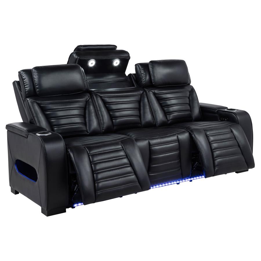 Zuma 2-piece Faux Leather Dual Power LED Sofa Set Black