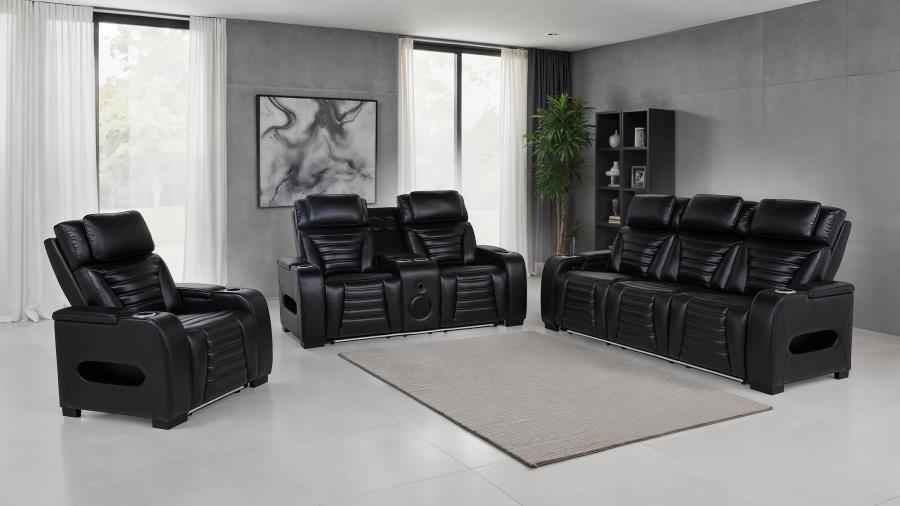 Zuma 3-piece Faux Leather Dual Power LED Sofa Set Black - Home & Sleep Outlet