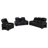 Zuma 3-piece Faux Leather Dual Power LED Sofa Set Black - Home & Sleep Outlet